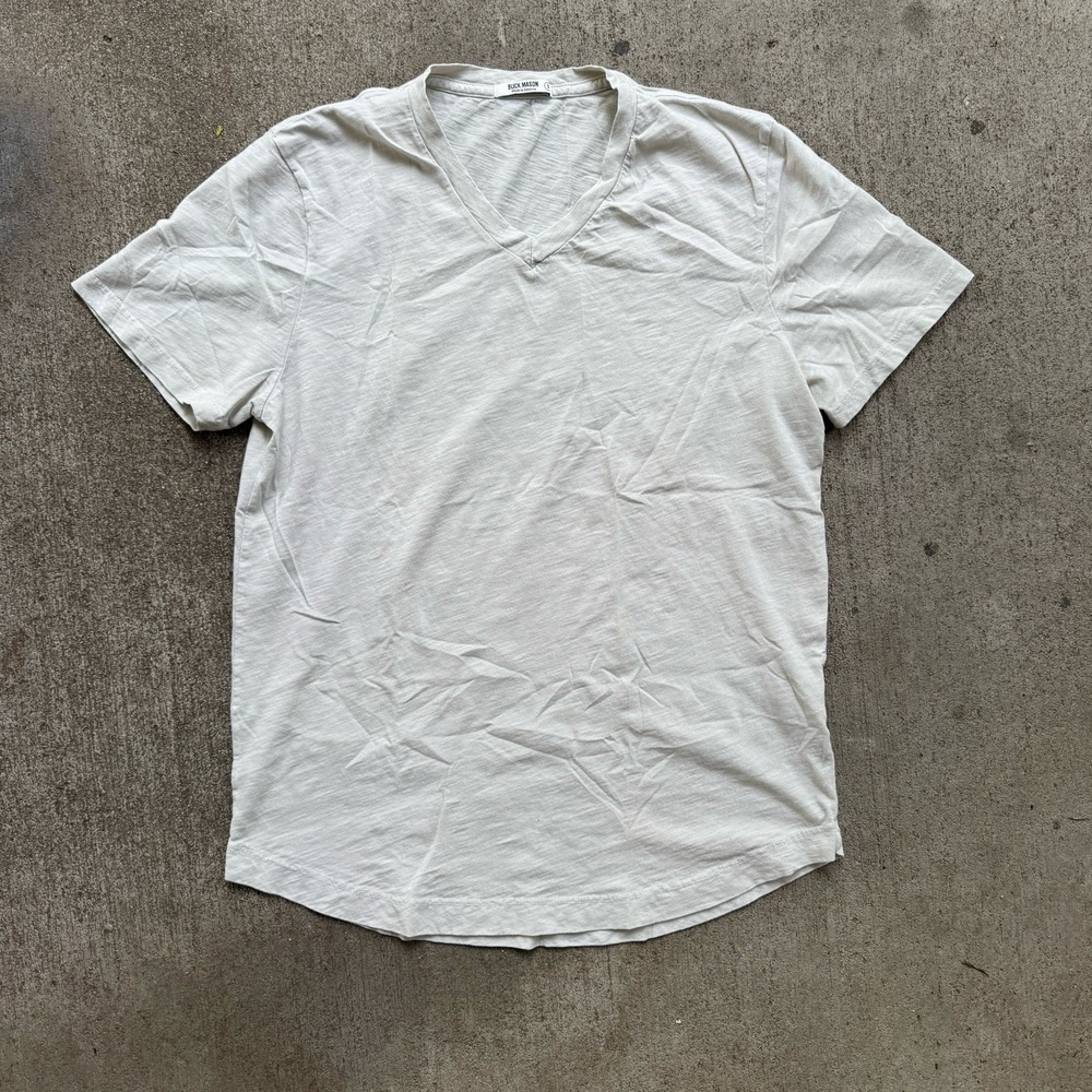 Buck Mason V-Neck Tee Shirt Ivory Small Cotton Made in USA